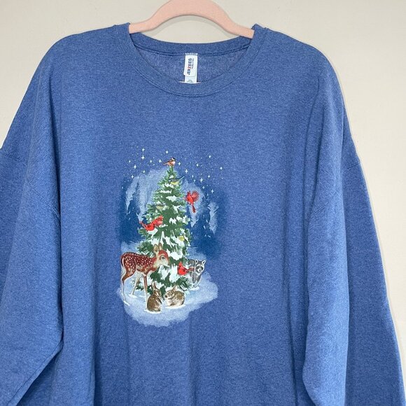 ❄️3/$20 NWOT JERZEES Blue Screen Print Holiday Sweatshirt, 2XL - Picture 2 of 6